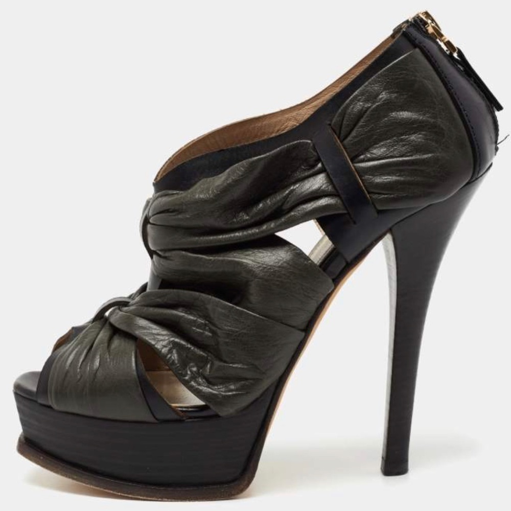 Fendi Pleated Leather Black Platform booties Size 41